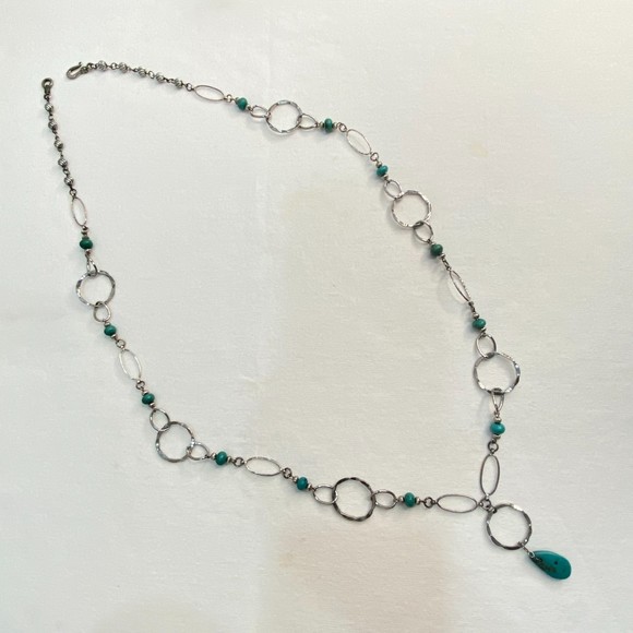 Turquoise Color Bead And Chain Opera Open Work Necklace - Picture 6 of 8